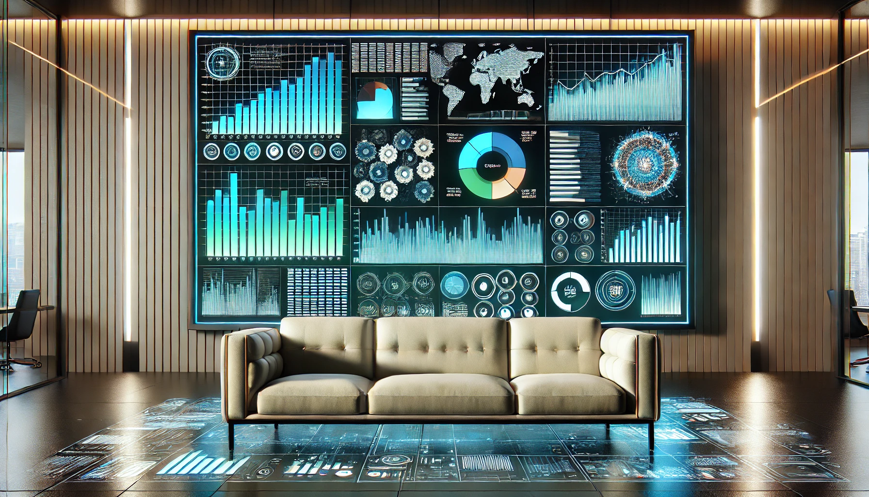 Data visualisation wall and sofa